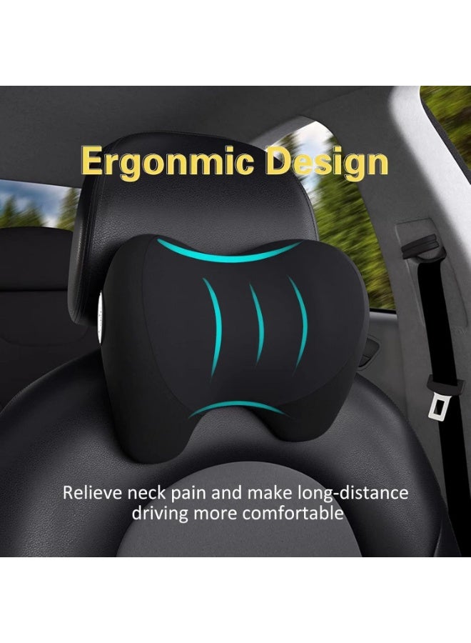 وسادة رأس السيارة من فوم الذاكرة 100% سوبر كوزي - تصميم إرثودنتيك مع حزام قابل للتعديل وغطاء قابل للإزالة مسامي لوسادة الرقبة/الظهر أثناء السفر لتخفيف الألم (أسود، عبوة واحدة) - Image 2